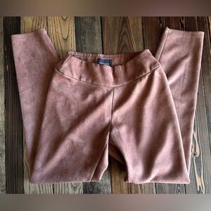 SIMONS • brown faux suede leggings pull-on pants stretchy quiet luxury velvety